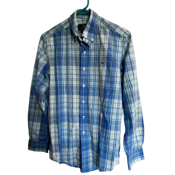 Vineyard Vines Men’s Slim Fit Whale Shirt Sz Sm Blue Plaid Beach Resort Coastal - Picture 1 of 4